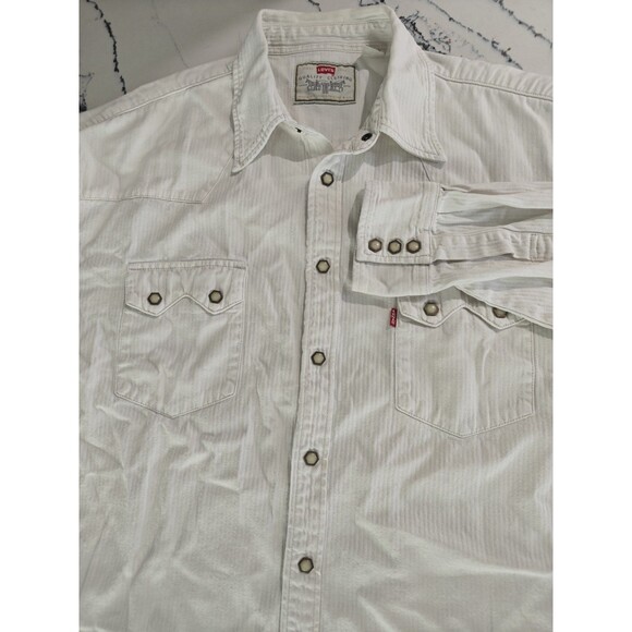 Levi's Sawtooth Shirt XL Herringbone Vintage 1997 Hex Snaps Western Ivory Rare - Picture 1 of 9